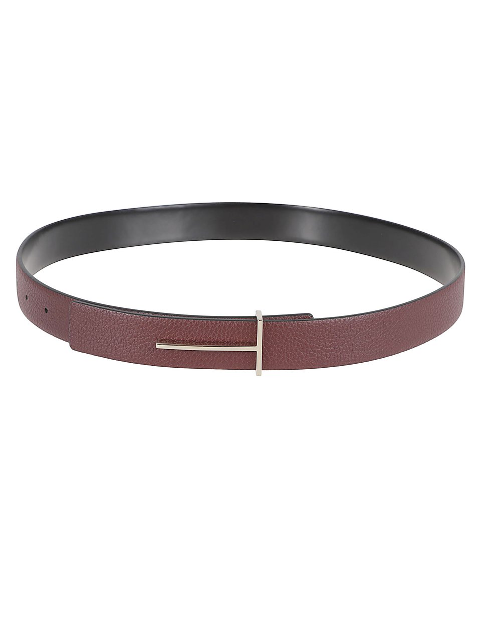 Tom Ford Reversible Textured Calf Leather Belt with Silver-Tone Buckle Roze