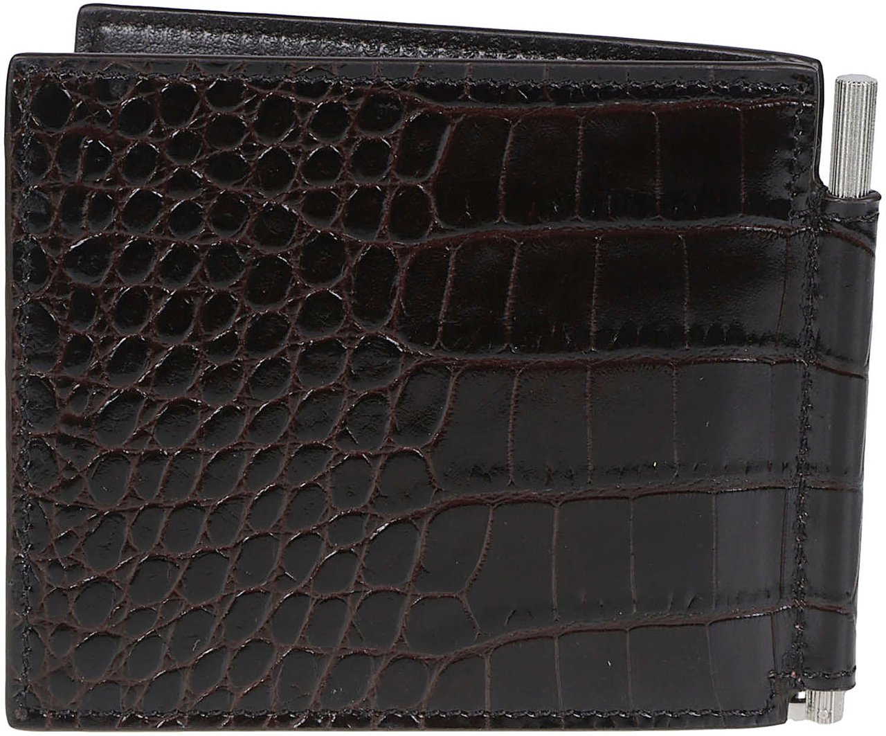 Tom Ford Shiny Printed Croc T Line Money Clip Wallet Brown Bruin