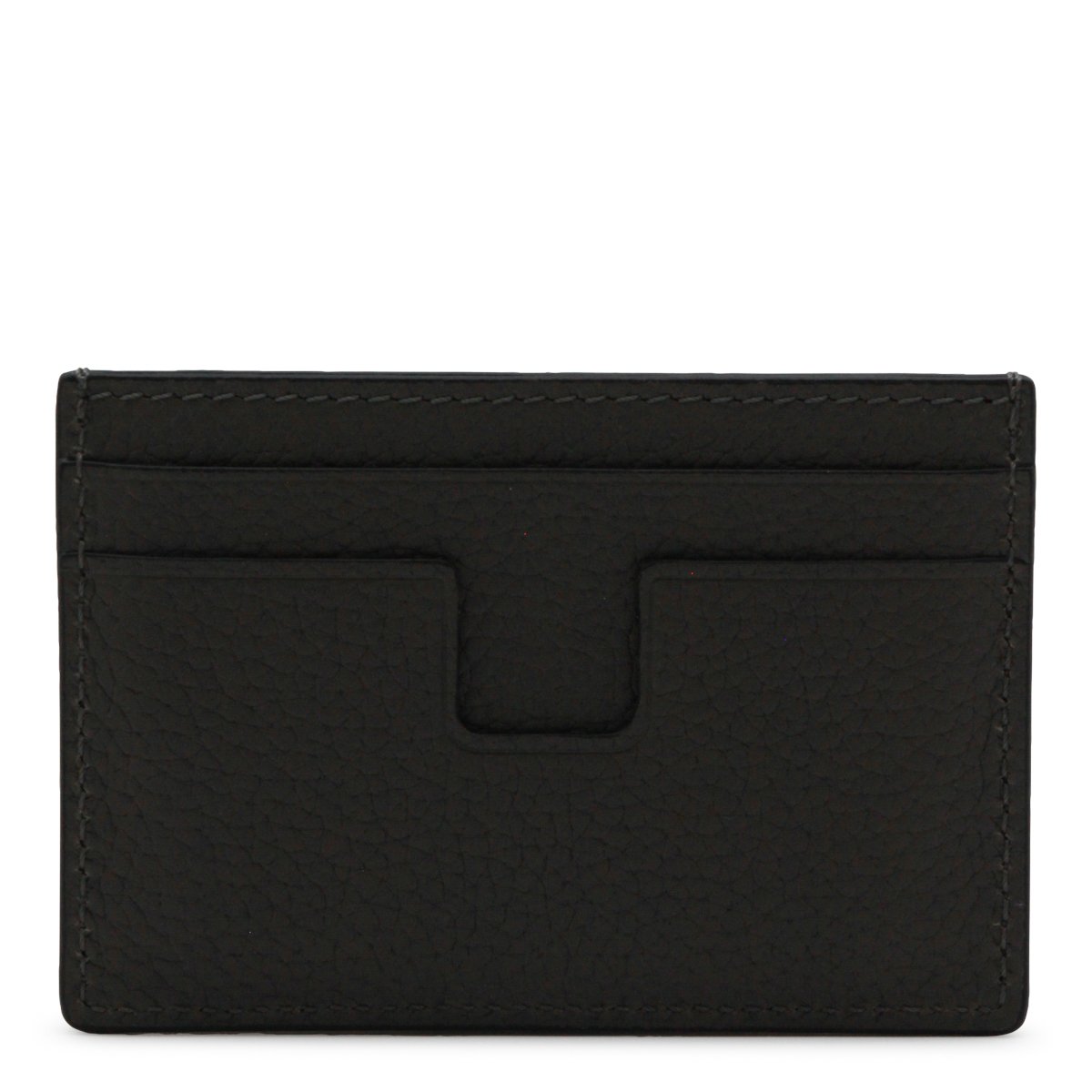 Tom Ford Textured Dark Grey Leather Card Holder with Embossed Logo Zwart