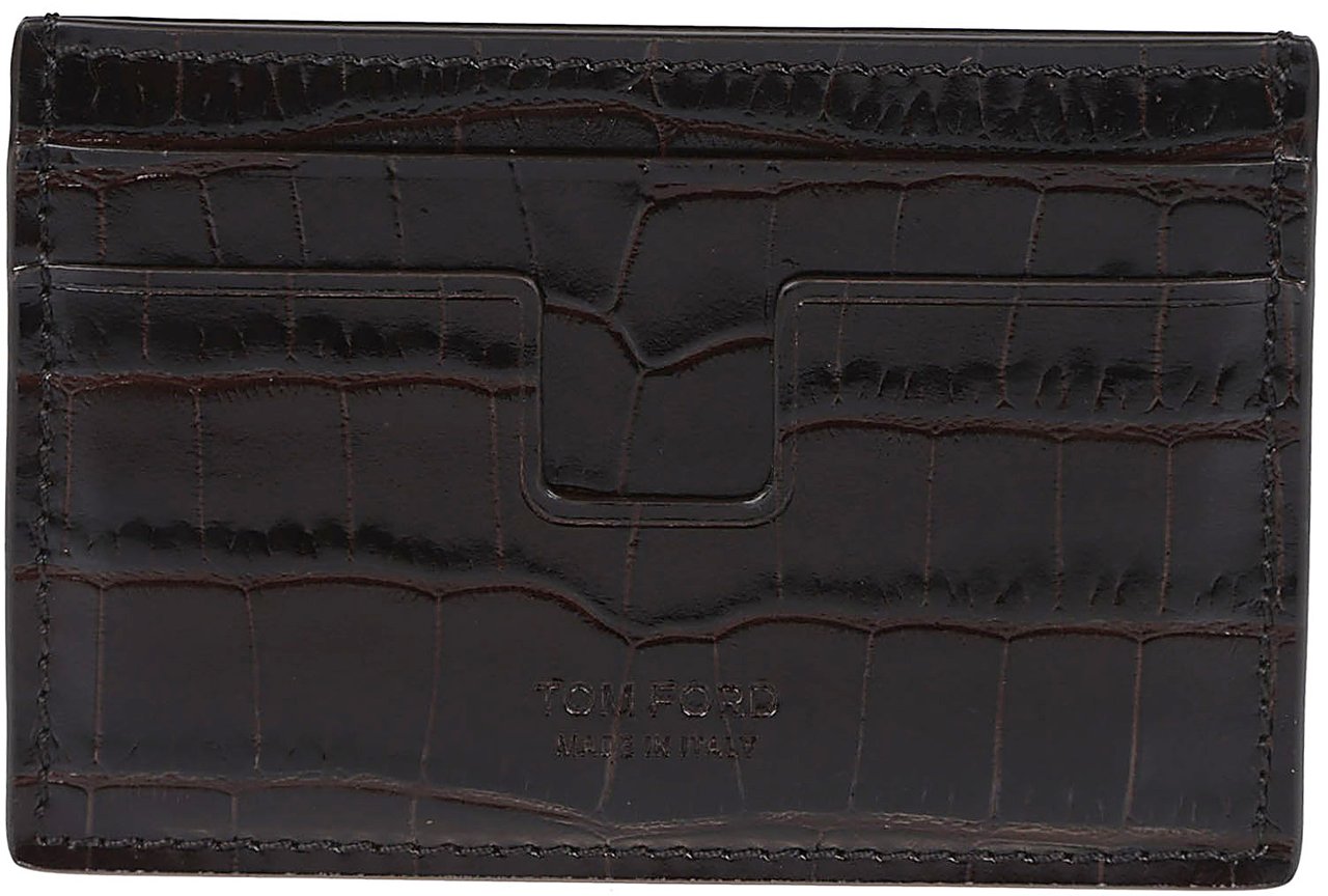 Tom Ford Shiny Printed Credit Card Holder Brown Bruin