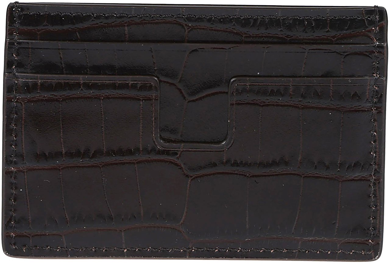 Tom Ford Shiny Printed Credit Card Holder Brown Bruin