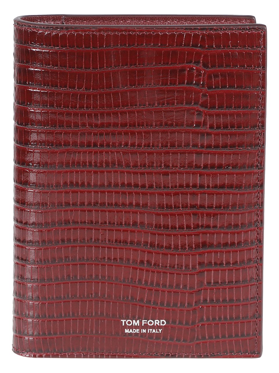 Tom Ford Textured Calf Leather Bi-Fold Wallet with Crocodile Pattern Maroon