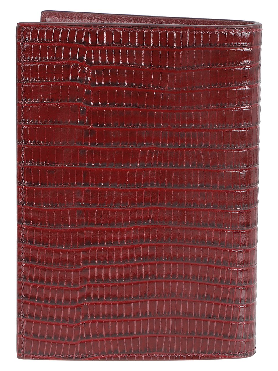 Tom Ford Textured Calf Leather Bi-Fold Wallet with Crocodile Pattern Maroon
