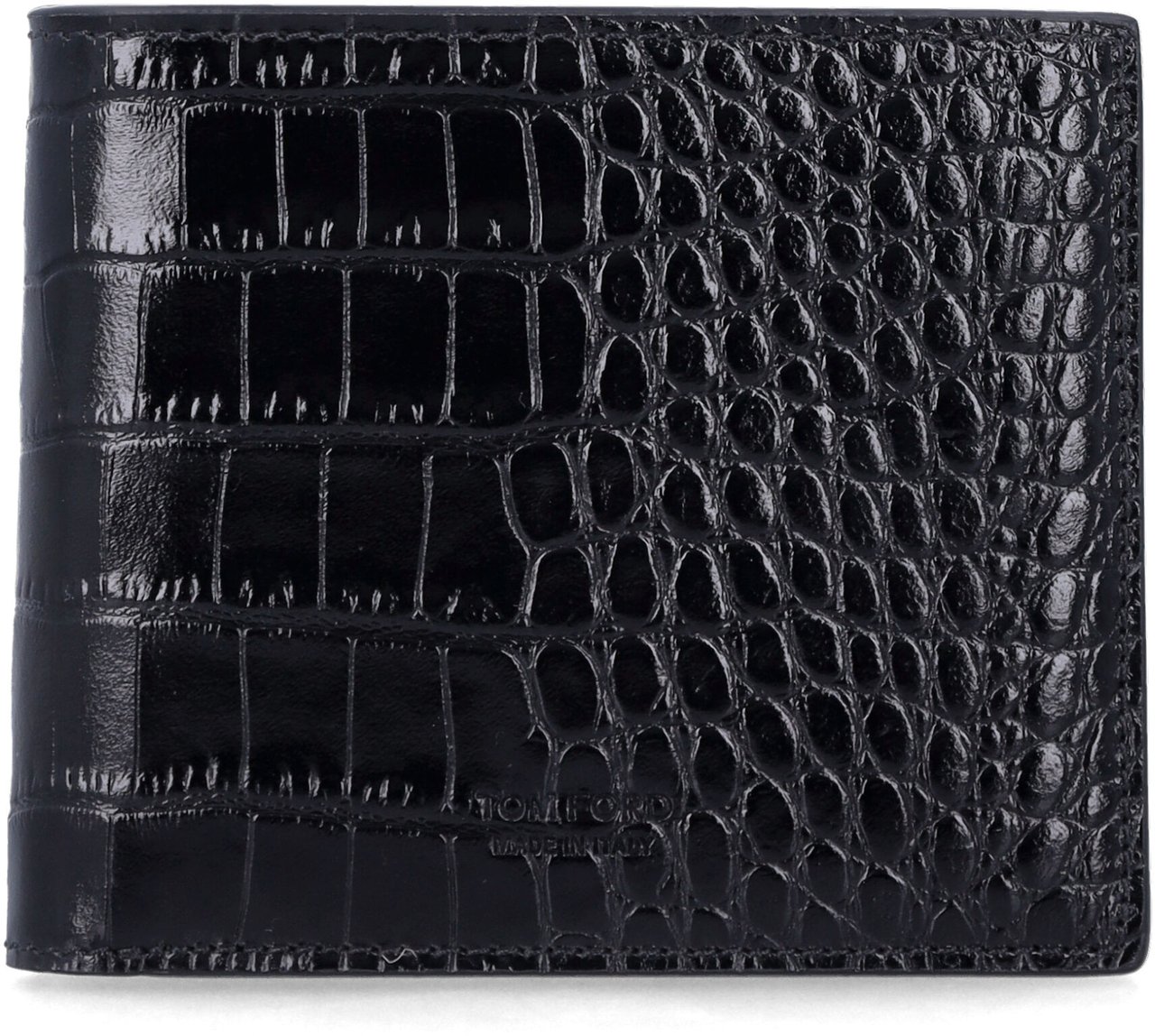 Tom Ford Tom Ford black croc-effect leather bi-fold wallet Zwart