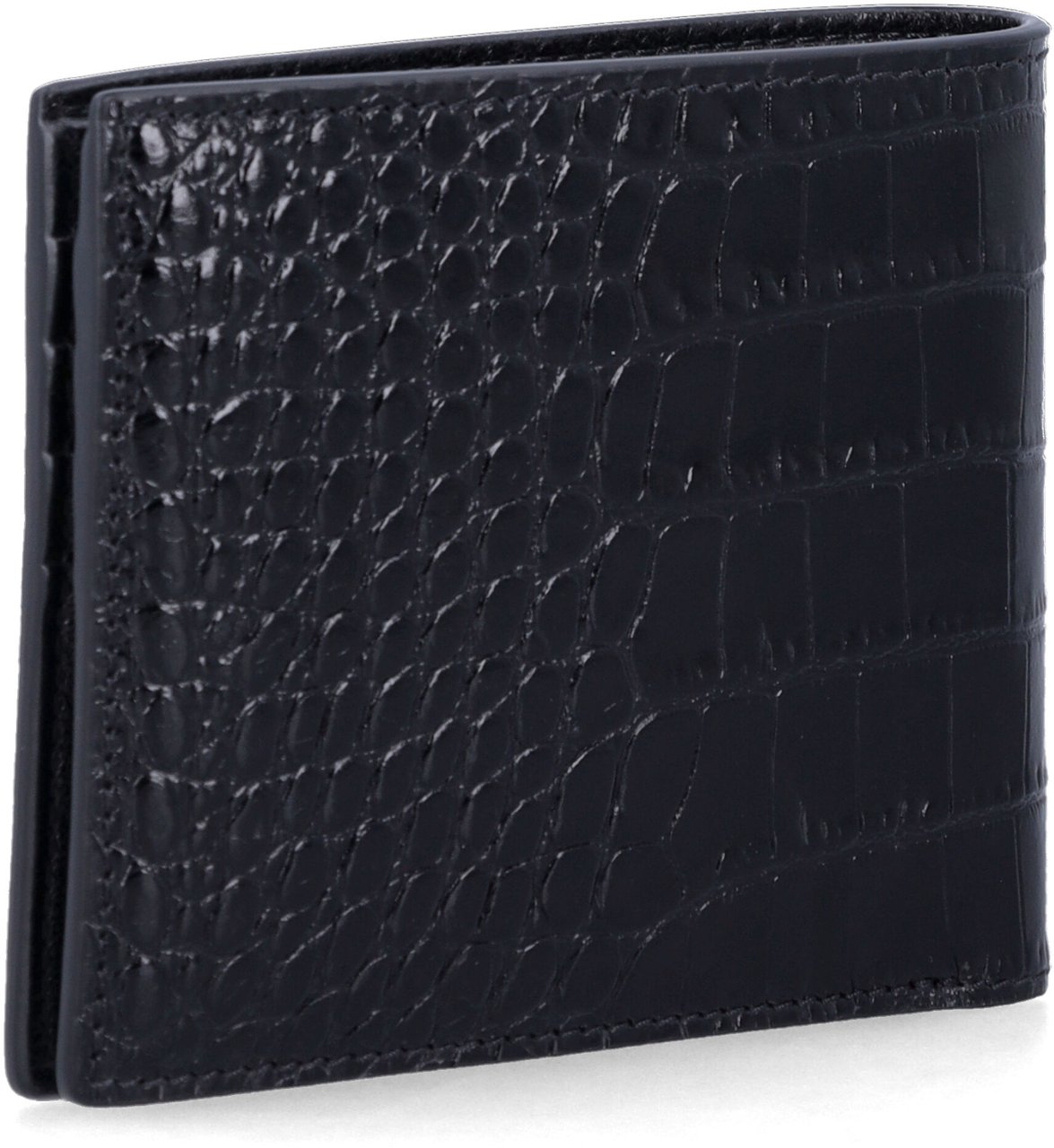 Tom Ford Tom Ford black croc-effect leather bi-fold wallet Zwart
