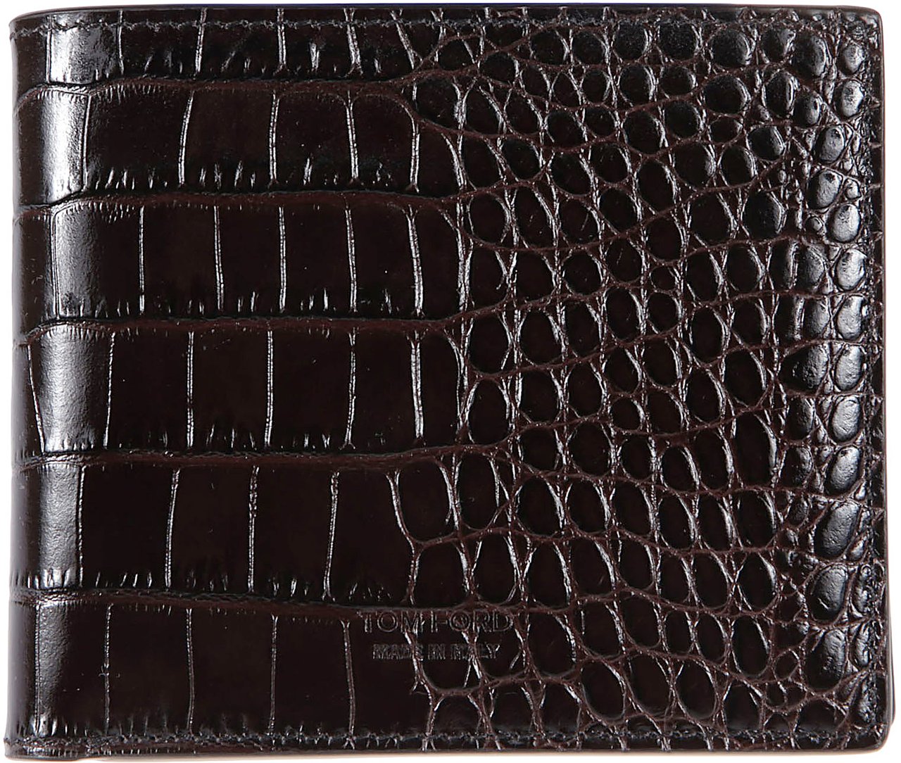 Tom Ford Shiny Printed Croc Exotic T Line Wallet Brown Bruin