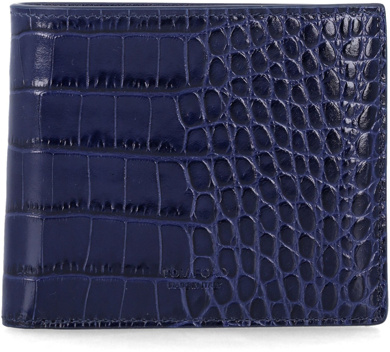 Tom Ford Bifold Wallet Crocco Print Maritime Blue Blauw