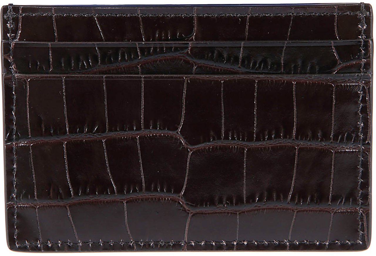 Tom Ford Shiny Printed Croc Exotic Line Classic Credit Card Holder Brown Bruin