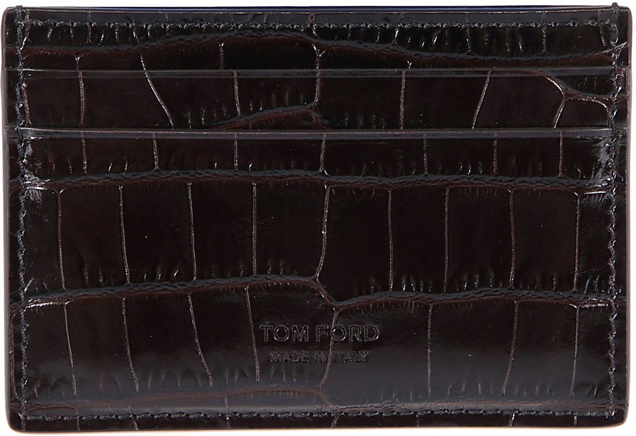 Tom Ford Shiny Printed Croc Exotic Line Classic Credit Card Holder Brown Bruin