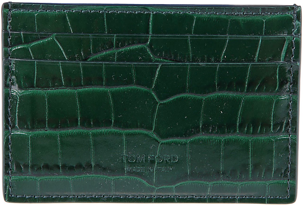 Tom Ford Shiny Printed Croc Exotic Line Classic Credit Card Holder Green Groen