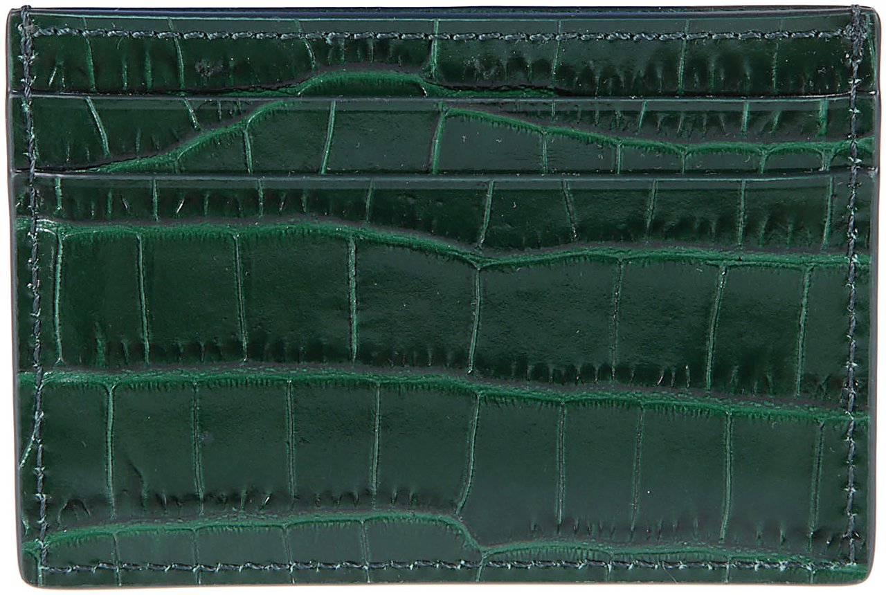 Tom Ford Shiny Printed Croc Exotic Line Classic Credit Card Holder Green Groen
