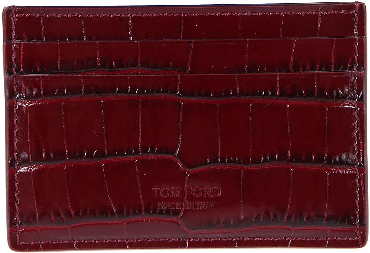 Tom Ford Shiny Printed Croc Exotic Line Classic Credit Card Holder Red Rood