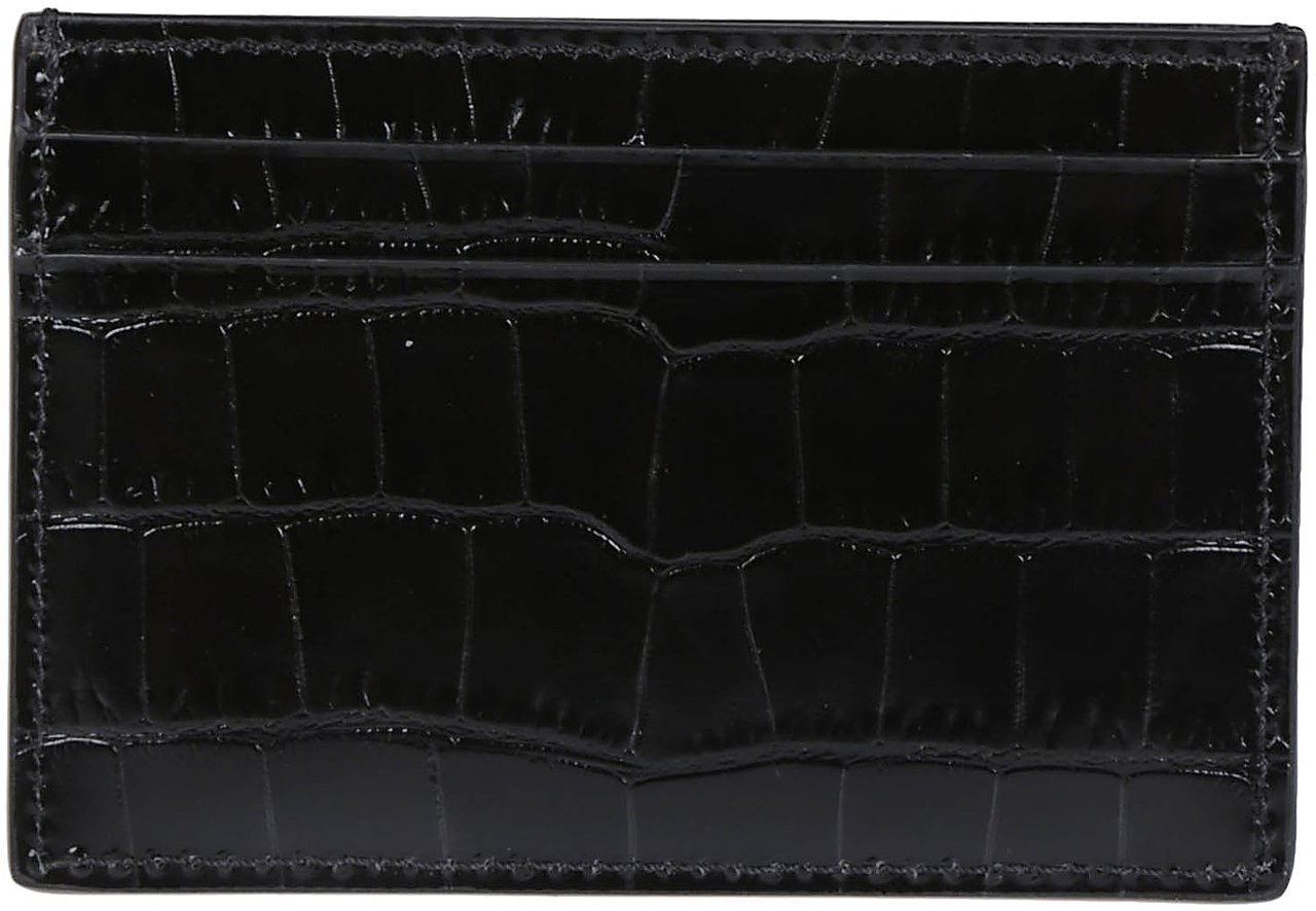 Tom Ford Shiny Printed Croc Exotic Line Classic Credit Card Holder Black Zwart