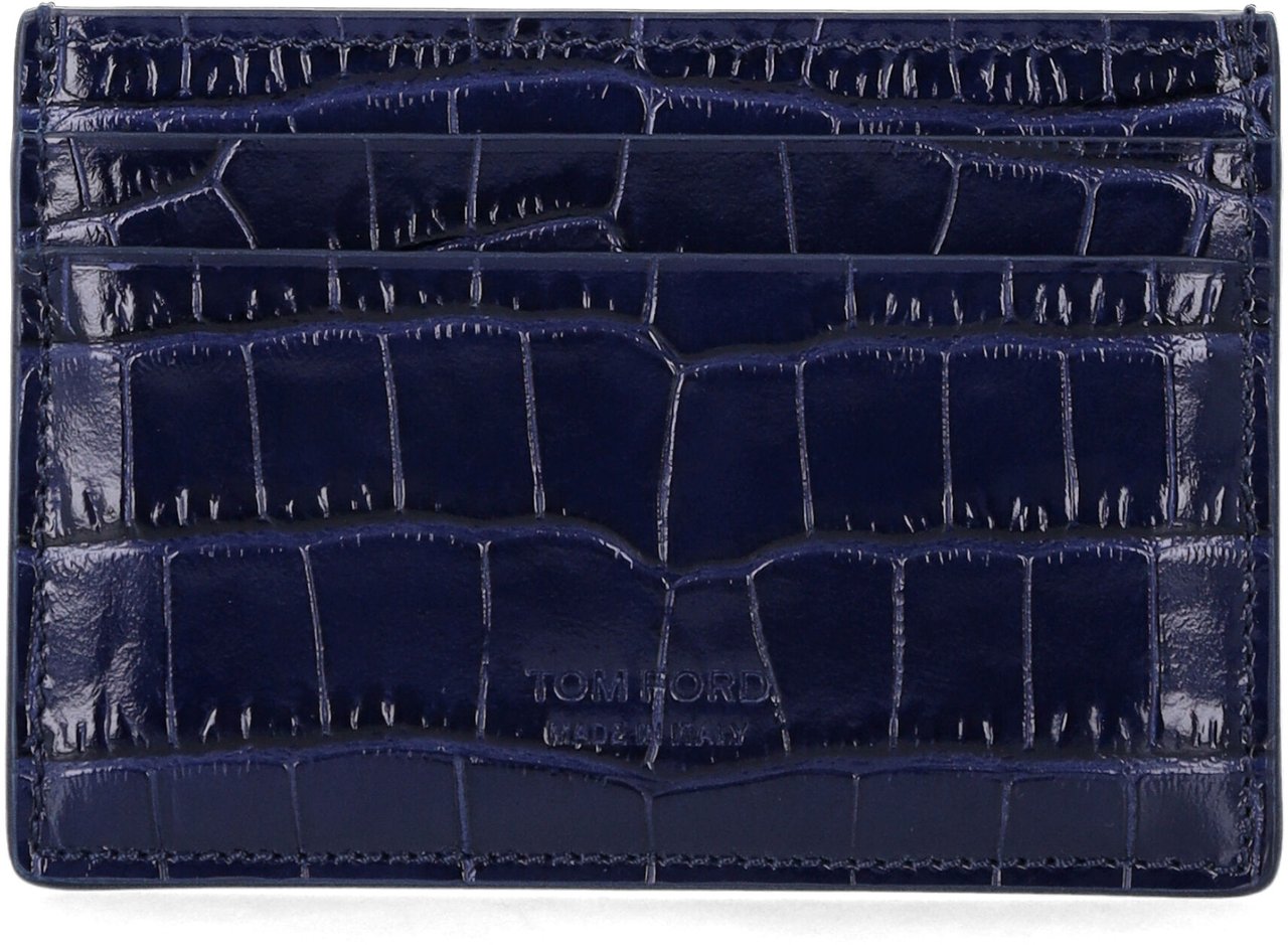Tom Ford Classic Card Crocco Print Maritime Blue Blauw