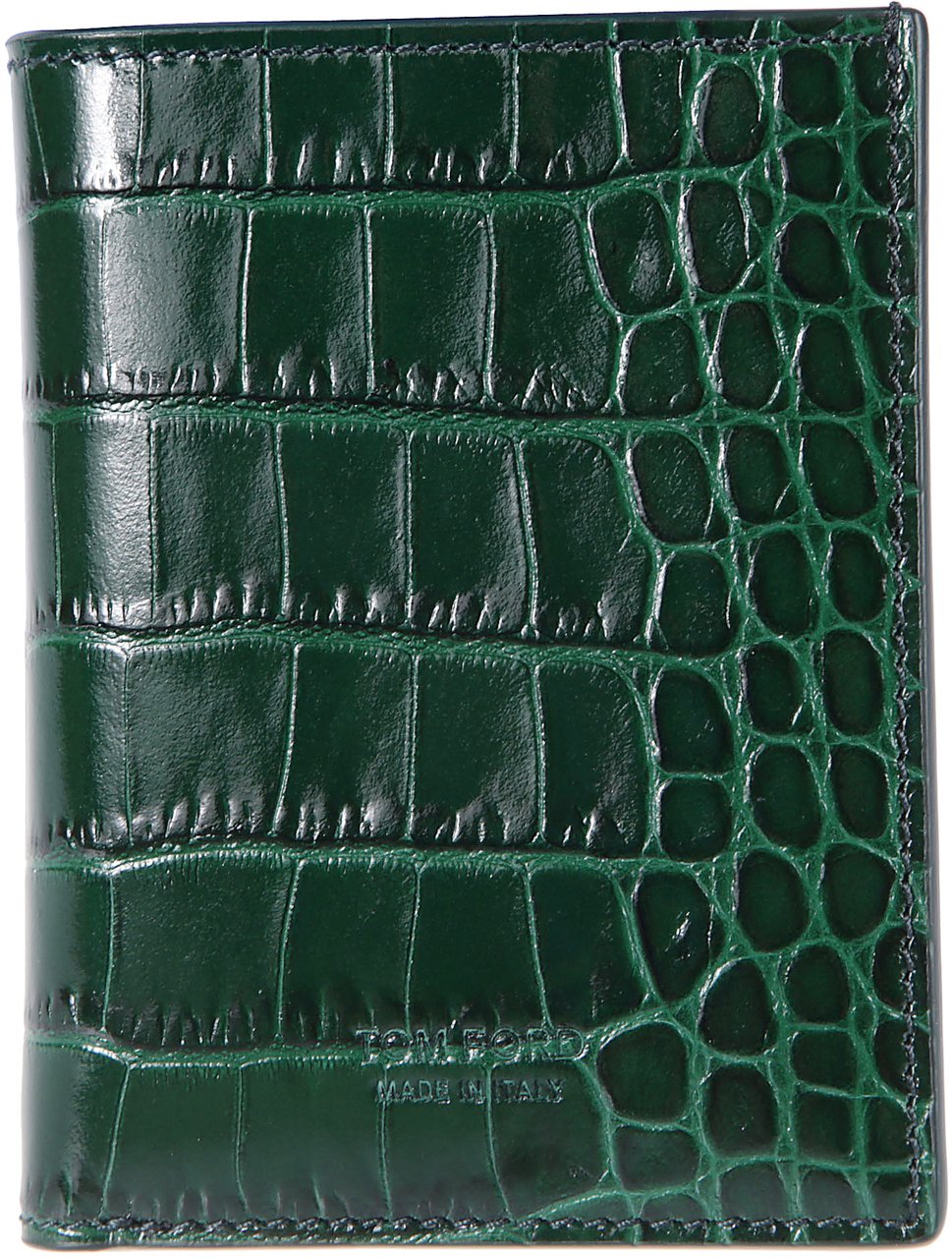 Tom Ford Shiny Printed Croc Exotic Line Folding Wallet Green Groen