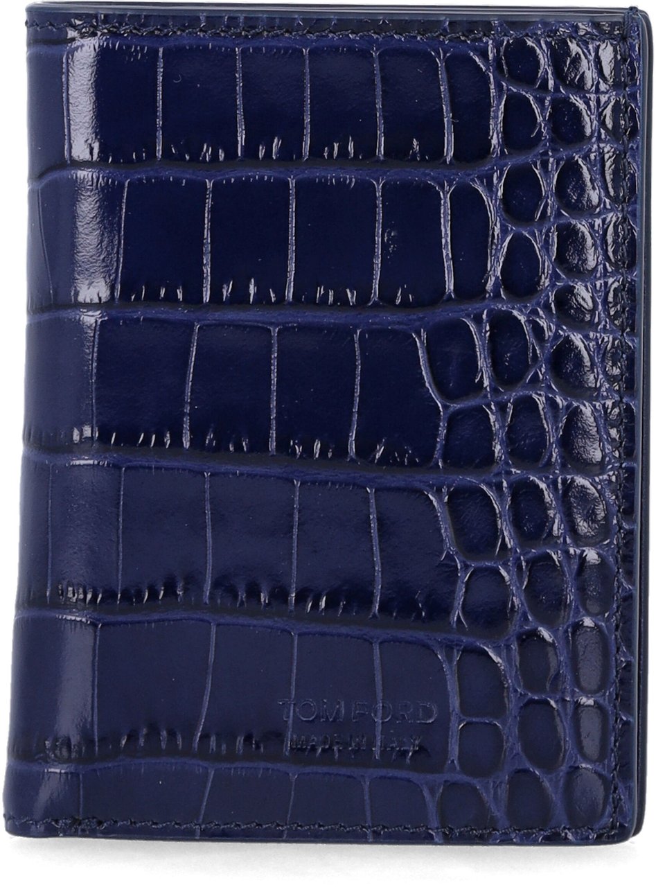 Tom Ford Tom Ford blue croc-embossed leather cardholder Blauw