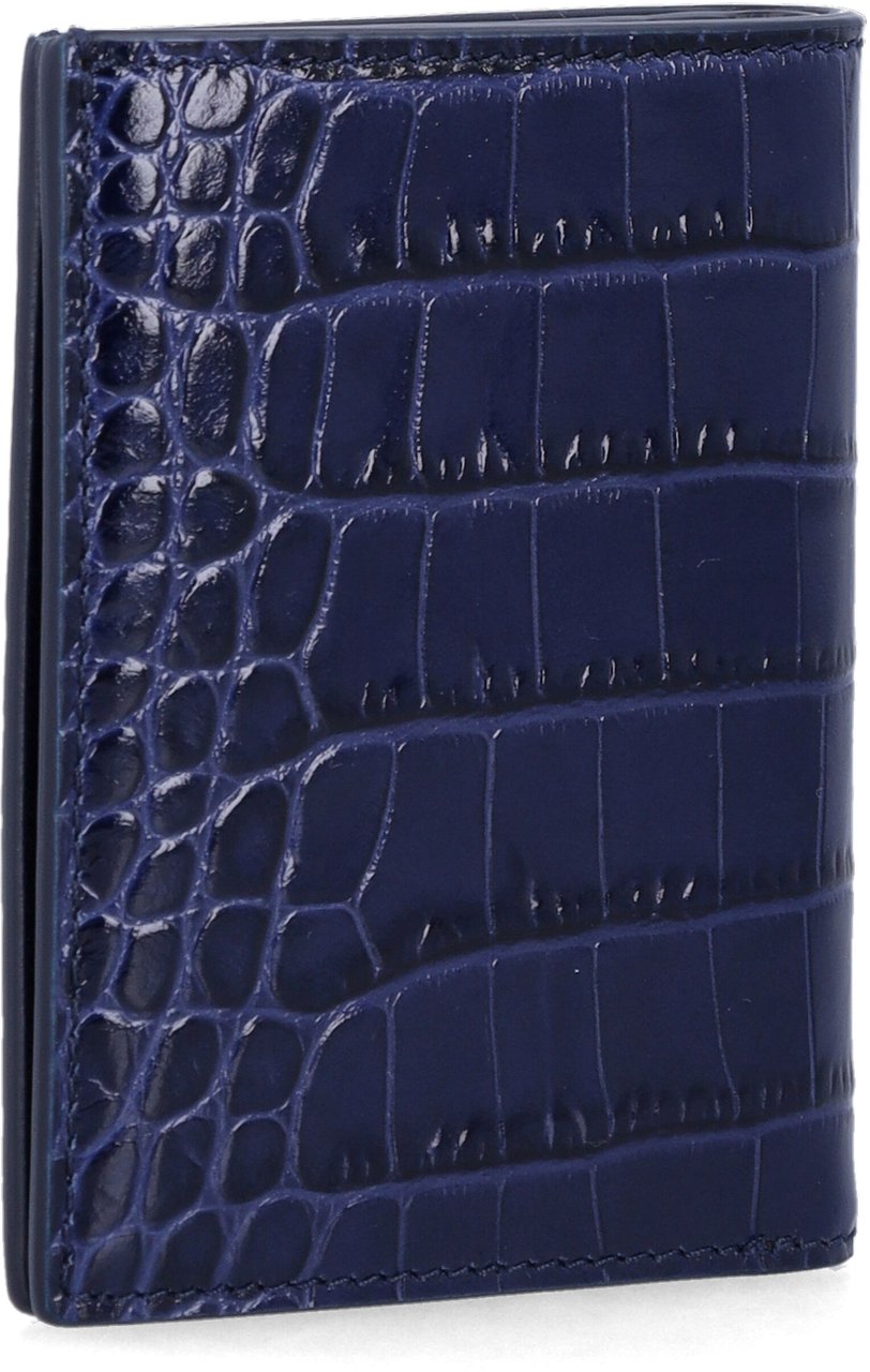 Tom Ford Folding Card Crocco Print Maritime Blue Blauw