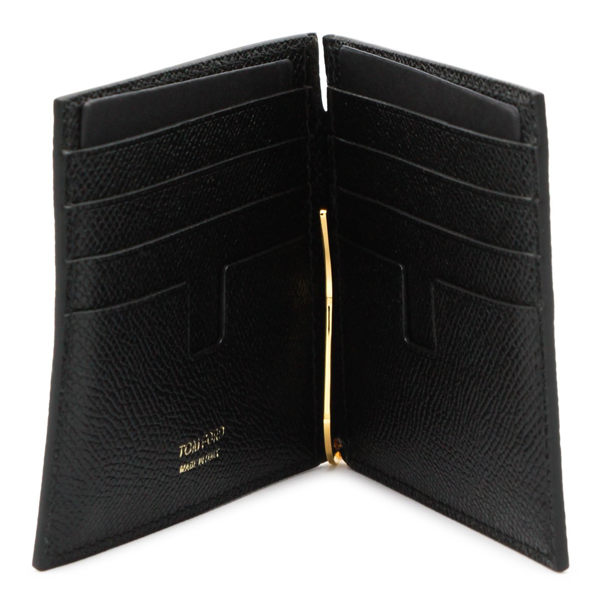 Tom Ford Textured Surface Black Bifold Wallet with Gold-Tone Clip Zwart