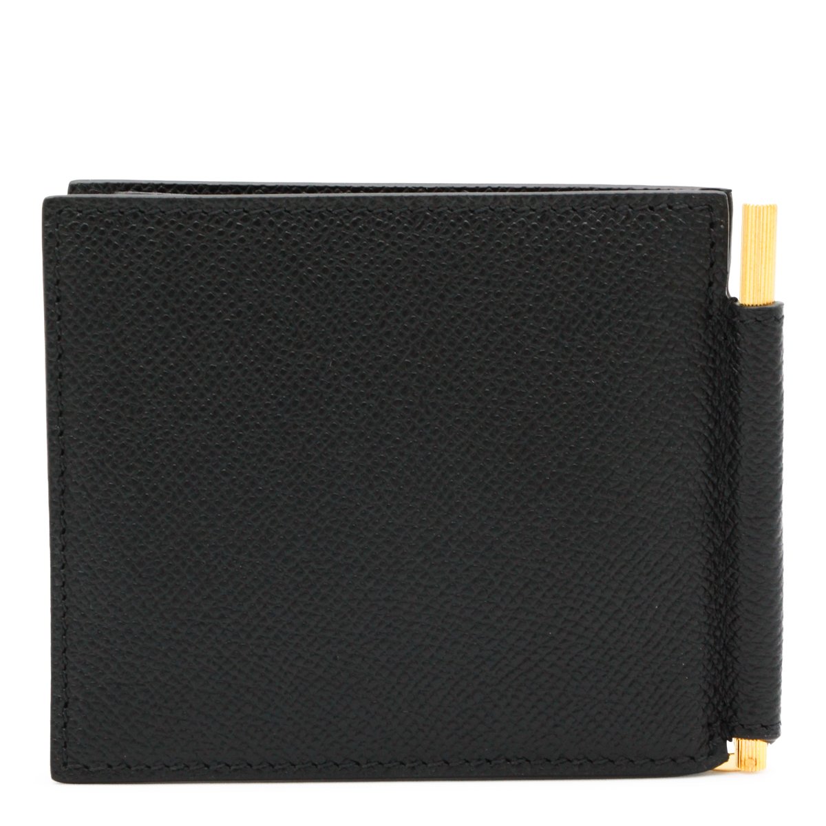 Tom Ford Textured Surface Black Bifold Wallet with Gold-Tone Clip Zwart