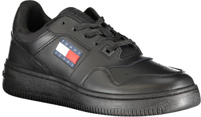 Tommy Hilfiger Black Leather Women Sneaker Zwart