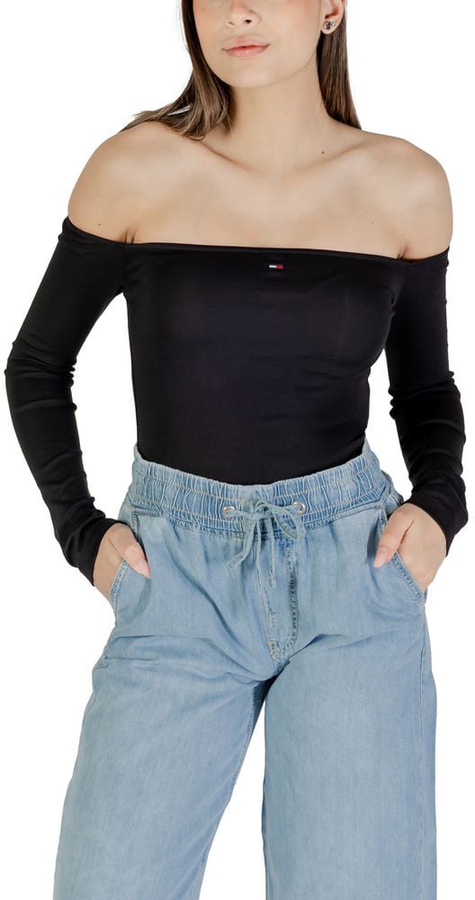 Tommy Hilfiger Jeans Black Recycled Cotton Long Sleeve T-Shirt Zwart