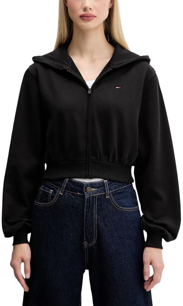 Tommy Hilfiger Jeans Black Recycled Cotton Hoodie Zwart