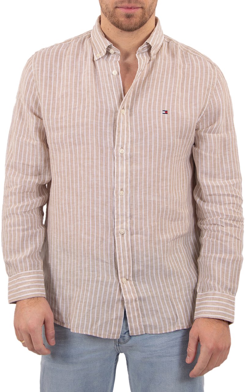 Tommy Hilfiger Tommy Hilfiger Linen Bengal Stripe RF Shirt Beige