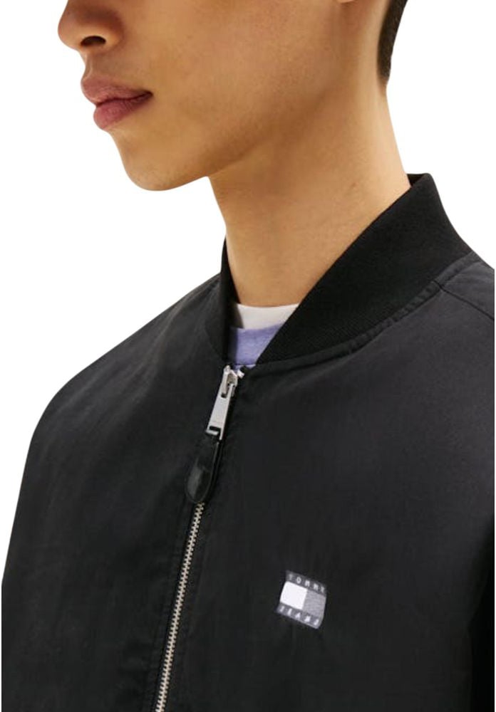 Tommy Hilfiger Jeans Black Recycled Cotton Bomber Zwart
