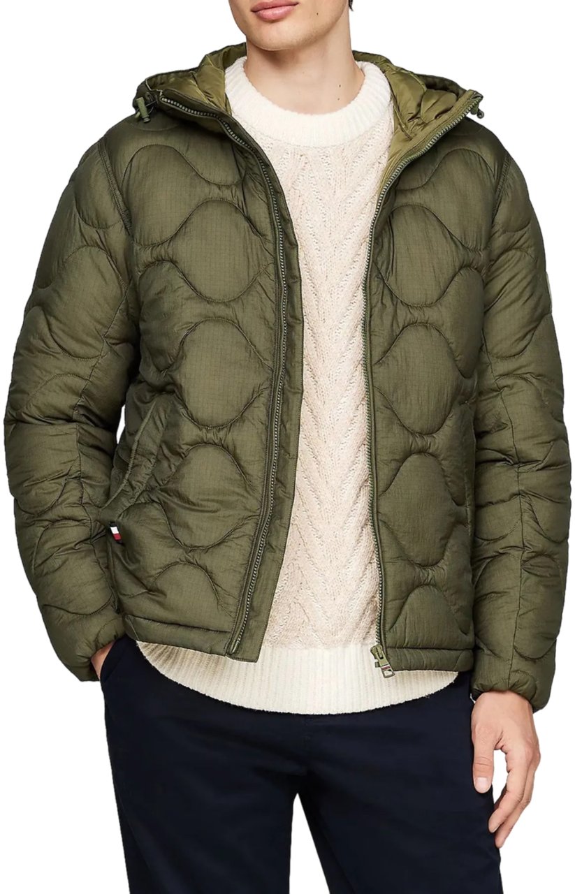 Tommy Hilfiger Quilted Green Jacket With Hood Grijs