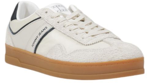 Tommy Hilfiger Jeans Cream Leather Low Top Sneakers Beige
