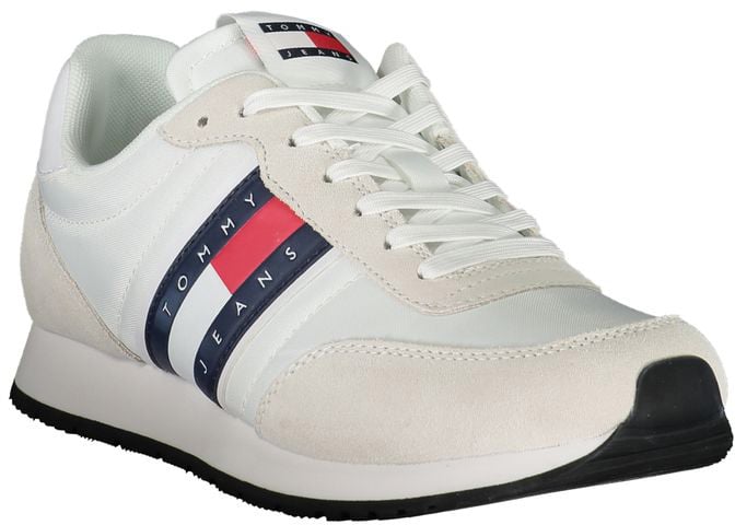 Tommy Hilfiger White Beige Polyester Men Sneaker Beige