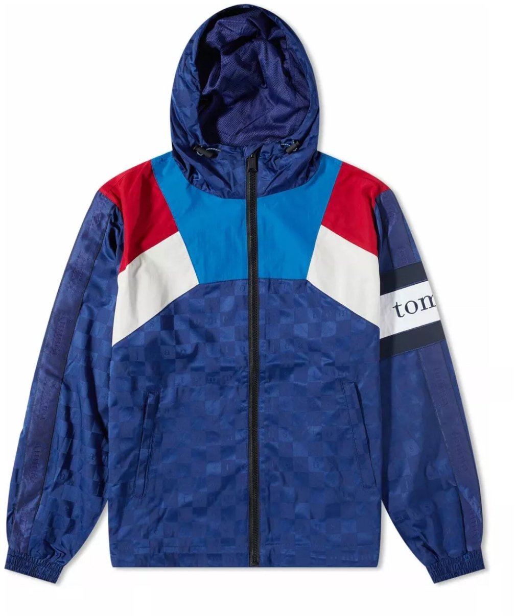 Tommy Hilfiger Checkerboard Colour-blocked Hooded Track Jacket Blauw