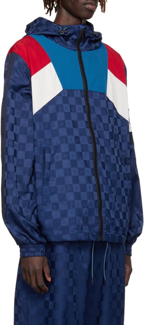 Tommy Hilfiger Checkerboard Colour-blocked Hooded Track Jacket Blauw