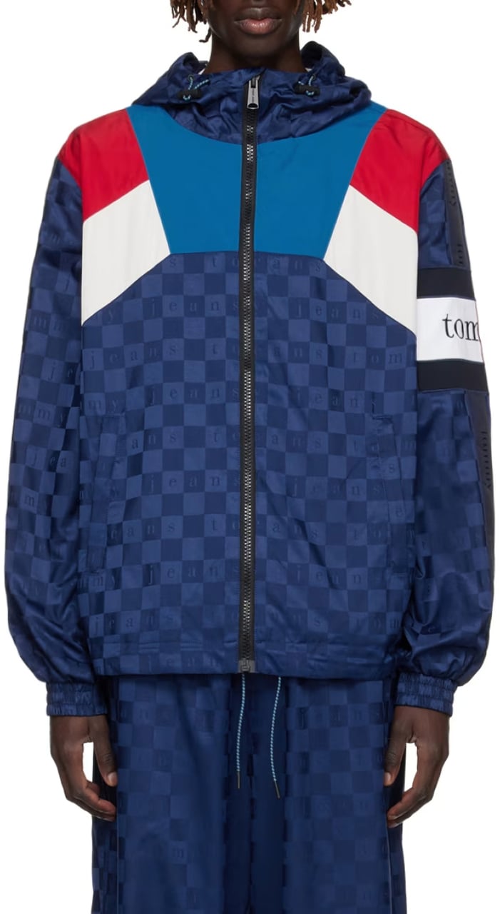 Tommy Hilfiger Checkerboard Colour-blocked Hooded Track Jacket Blauw