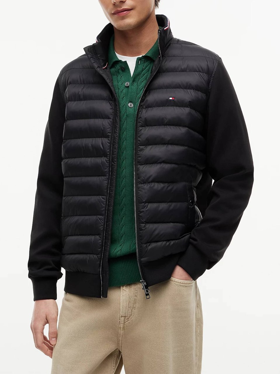 Tommy Hilfiger Quilted Casual Jacket With Stand Collar And Contrasting Stripes Zwart