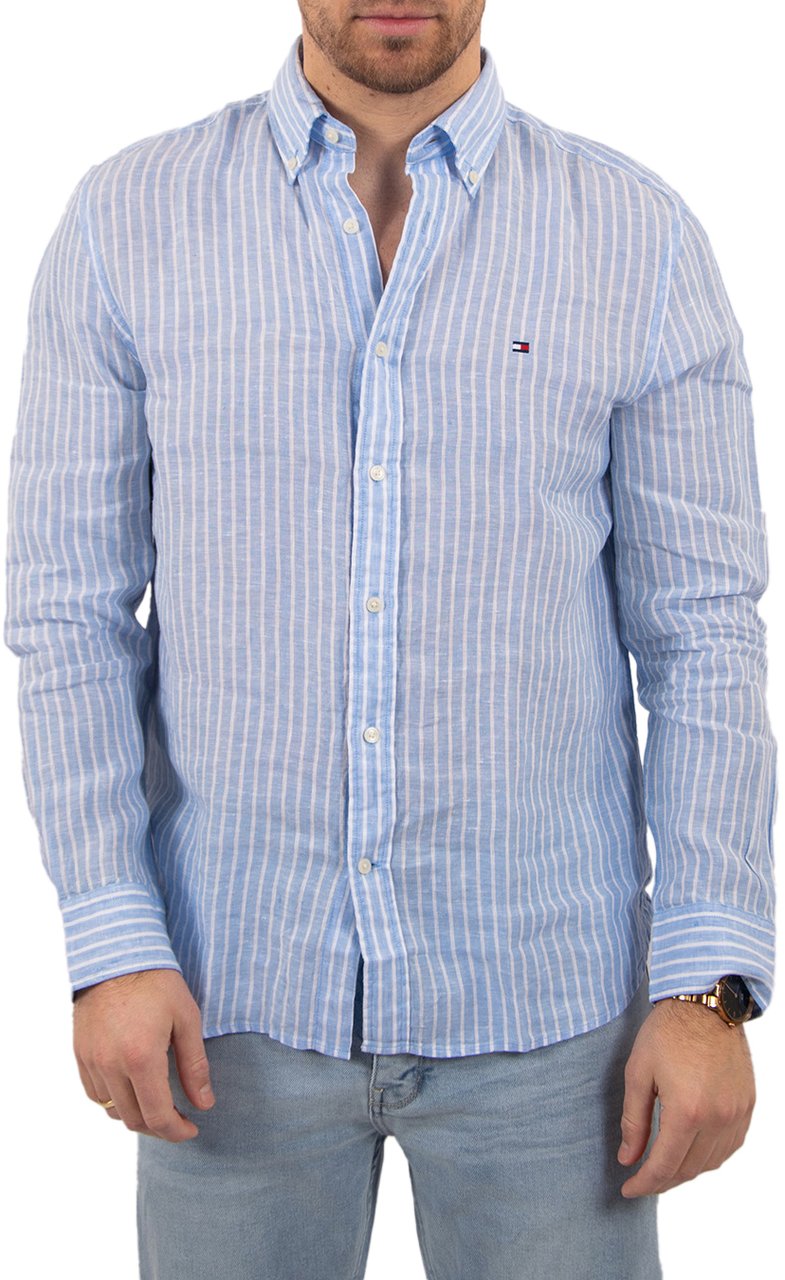 Tommy Hilfiger Linen Bengal Stripe RF Shirt Blauw