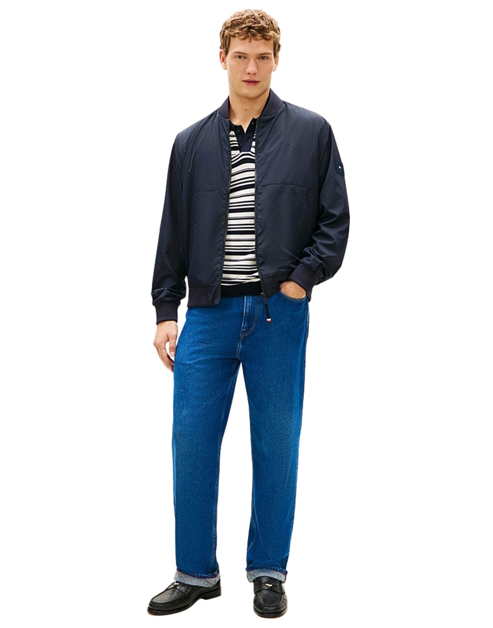 Tommy Hilfiger Water-Resistant Navy Bomber Jacket With Baseball Collar And Storm Flap Zwart