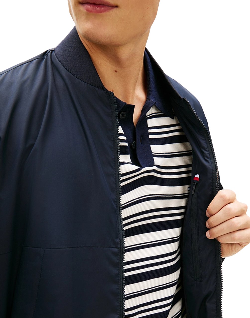 Tommy Hilfiger Water-Resistant Navy Bomber Jacket With Baseball Collar And Storm Flap Zwart