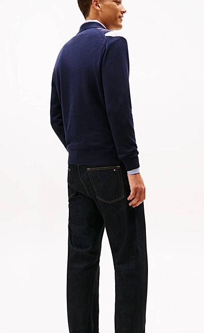 Tommy Hilfiger Diamond Pattern Long-Sleeve Rugby-Style Top Blauw