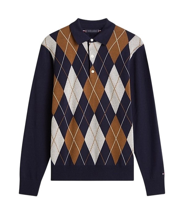 Tommy Hilfiger Diamond Pattern Long-Sleeve Rugby-Style Top Blauw