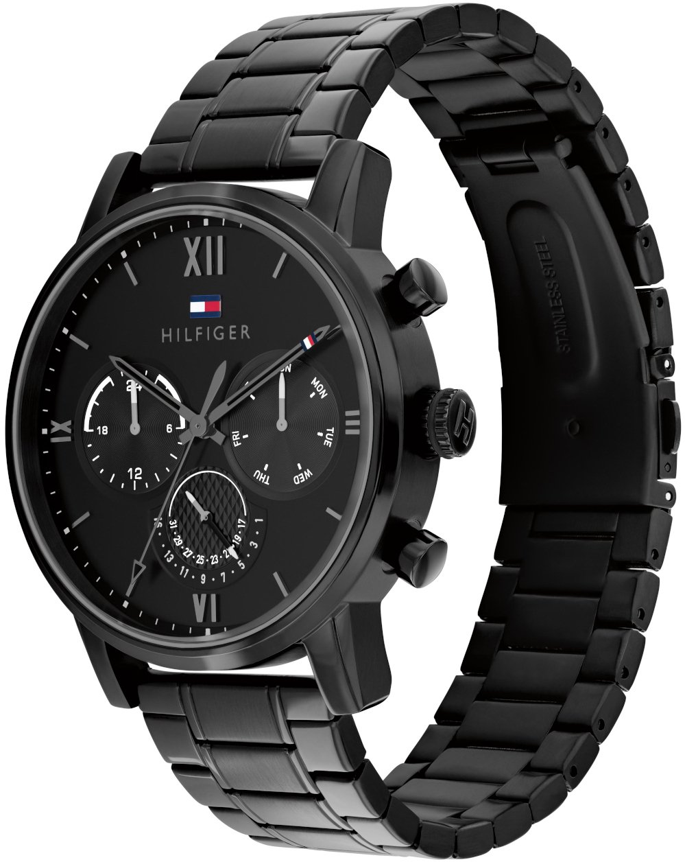 Tommy Hilfiger TH Sullivan hrn stl zw stl zw 44mm Zwart