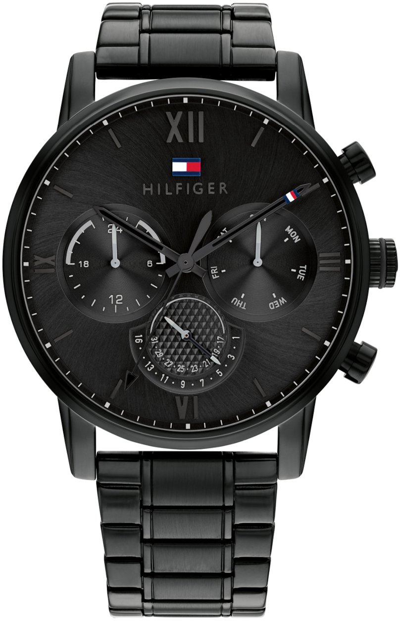 Tommy Hilfiger TH Sullivan hrn stl zw stl zw 44mm Zwart
