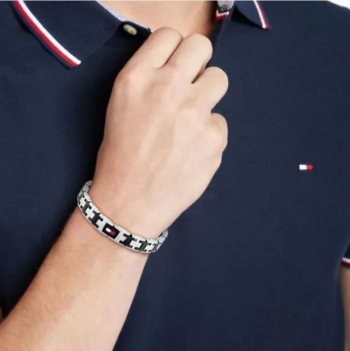 Tommy Hilfiger Armband TH2790684 H-Link Staal Bi Color Zwart 20cm Zilver