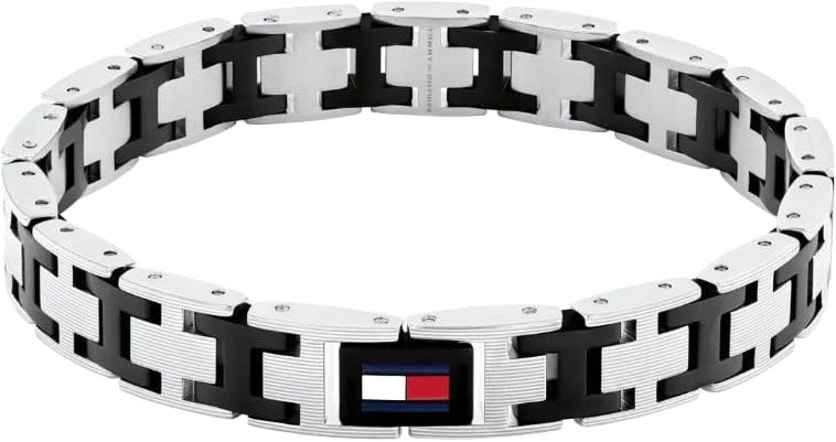 Tommy Hilfiger Armband TH2790684 H-Link Staal Bi Color Zwart 20cm Zilver