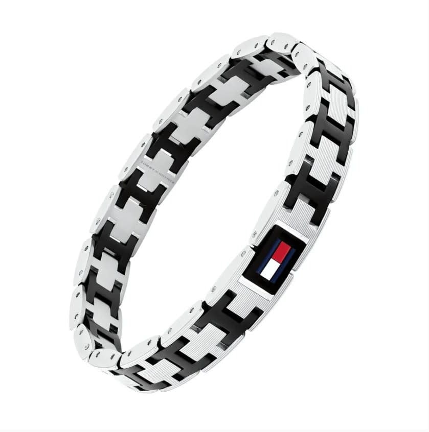 Tommy Hilfiger Armband TH2790684 H-Link Staal Bi Color Zwart 20cm Zilver