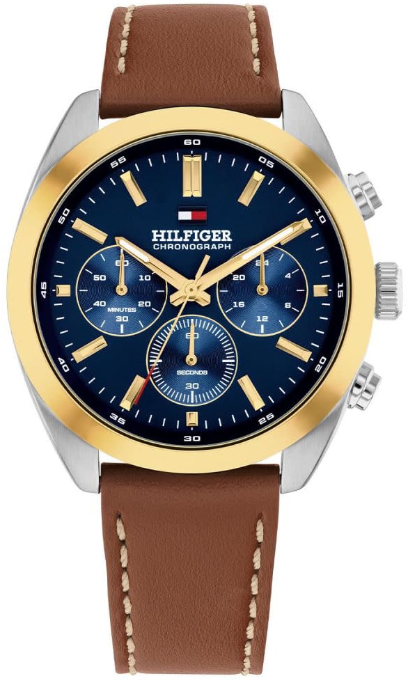 Tommy Hilfiger Tommy Hilfiger Horloge TH1710720 Hudson Bruinleren Band met Blauwe Wijzerplaat Quartz 40mm Bruin
