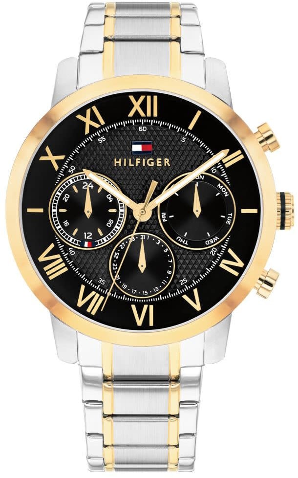 Tommy Hilfiger Tommy Hilfiger Horloge TH1710729 Oxford Bi-Color Band met Zwarte Wijzerplaat 42mm Goud