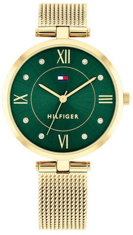 Tommy Hilfiger Tommy Hilfiger Horloge TH1782711 Ella Staal met Geelgoude Plating en Groene Wijzerplaat 34mm Goud