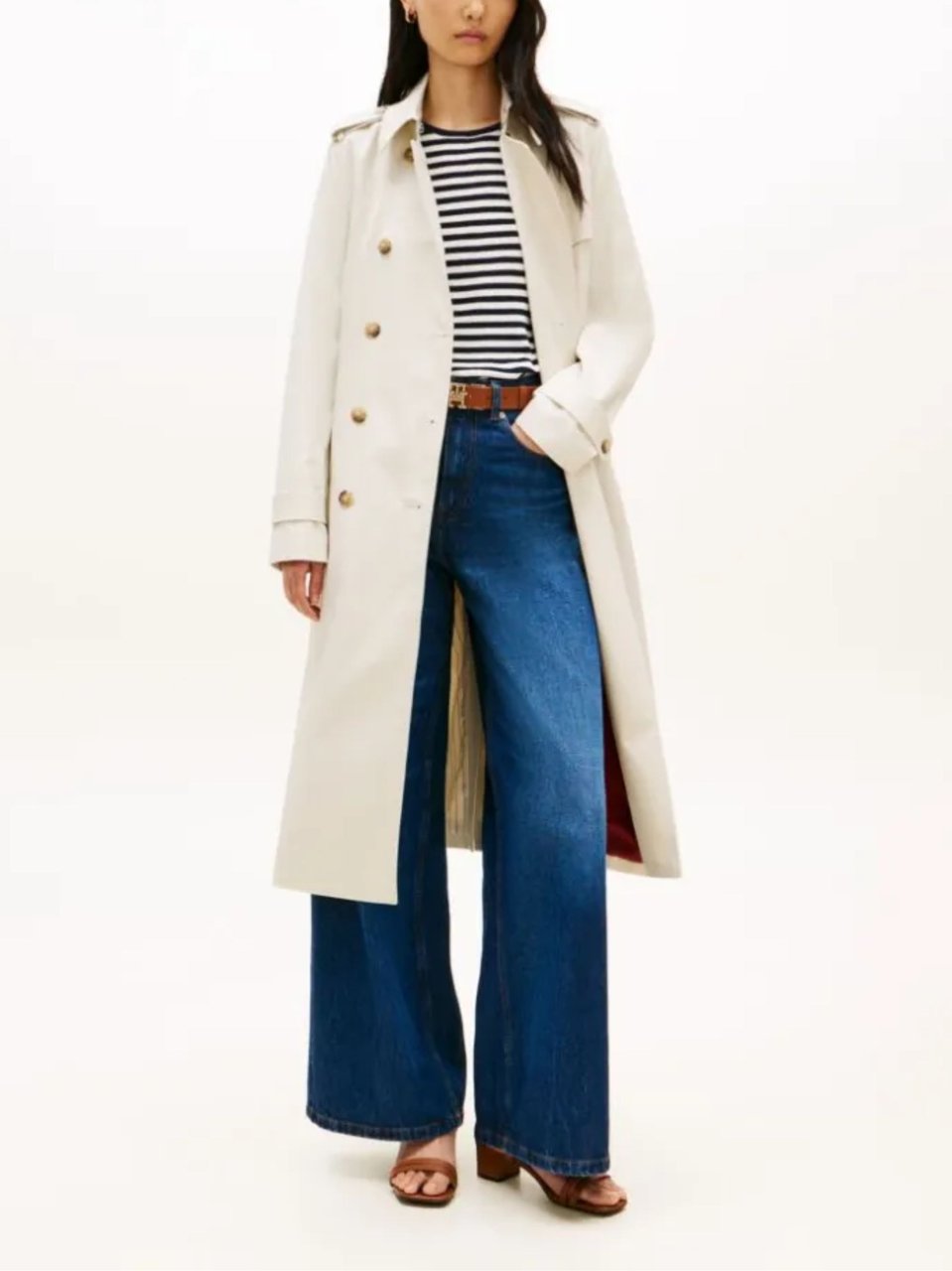 Tommy Hilfiger White Gold Tone Button Trench Coat Neutraal