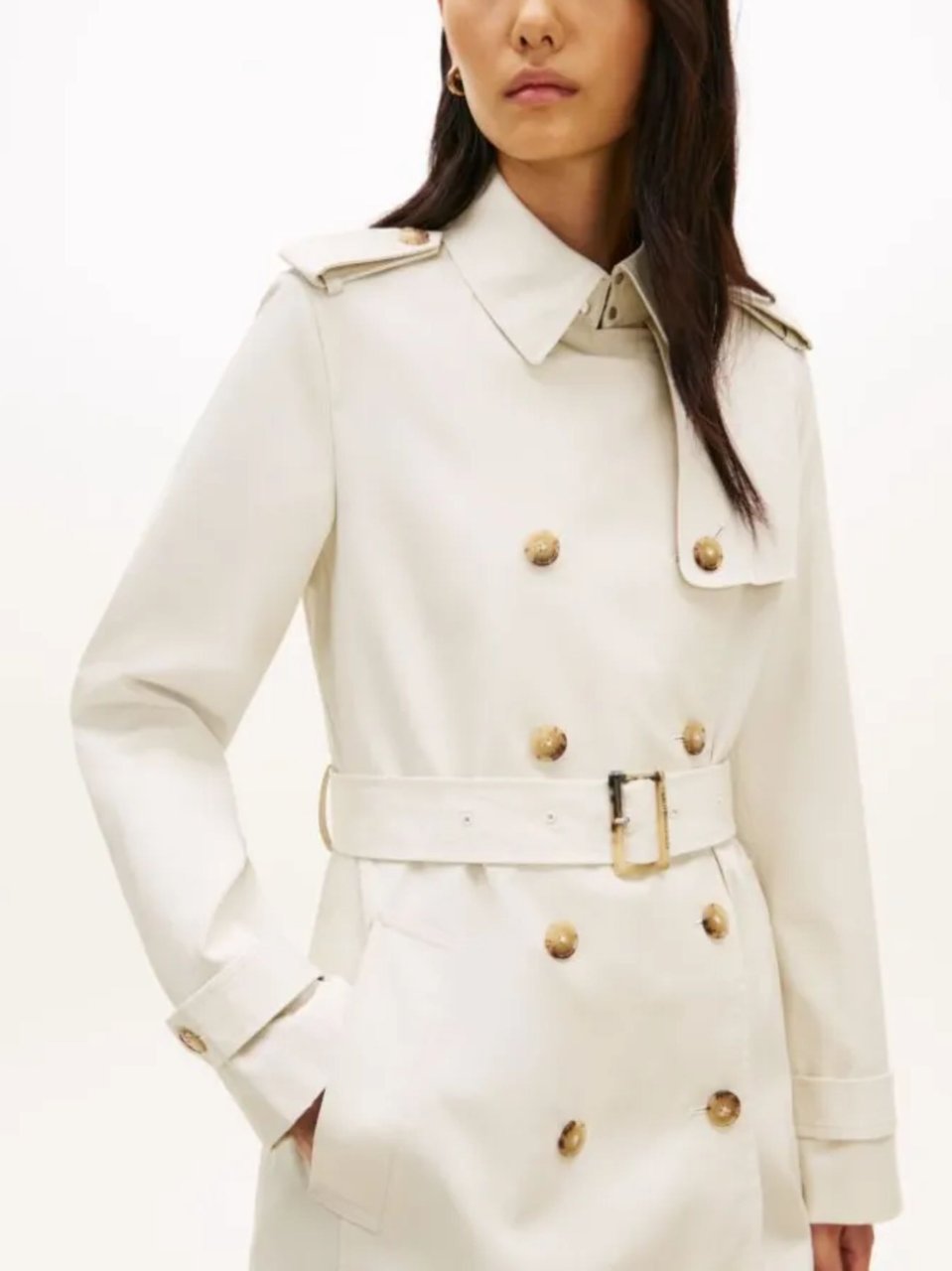 Tommy Hilfiger White Gold Tone Button Trench Coat Neutraal